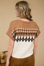 Load image into Gallery viewer, FAIR ISLE V NECK SHORT SLEEVE KNIT SWEATER
