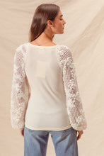 Load image into Gallery viewer, Rib Knit Top With Lace Balloon Sleeves