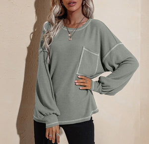Oversized Pullover Tunic Crewneck Waffle Knit Tunic Top