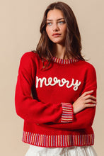 Load image into Gallery viewer, Merry Lettering Embroidered Christmas Sweater Top