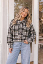 Load image into Gallery viewer, Plaid Oversized Cropped Button Up Shacket