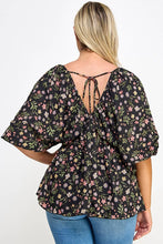 Load image into Gallery viewer, Plus Size Floral Babydoll Ballon Sleeve Top