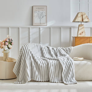 Stripe Fleece Throw – Ultra Plush Ribbed Blanket with 1.6" Wide Channel Texture