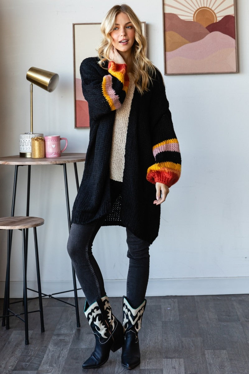 Stripe Sleeve Long Cardigan