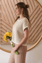 Load image into Gallery viewer, STRIPE CROCHET KNIT BATWING SHORT SLEEVE SWEATER