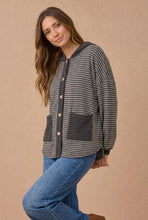 Load image into Gallery viewer, Round Neck Striped Button Down Hoodie Top