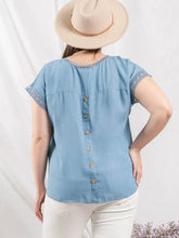 Load image into Gallery viewer, Chambray Lace Trim Short Sleeve Top