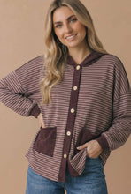 Load image into Gallery viewer, Round Neck Striped Button Down Hoodie Top