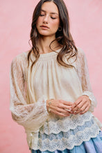 Load image into Gallery viewer, Lace Layered Balloon Sleeves Back Tie Blouse Top