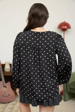 Load image into Gallery viewer, PLUS POLKA DOT HENLEY LONG SLEEVE BLOUSE