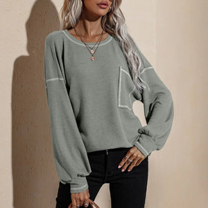 Oversized Pullover Tunic Crewneck Waffle Knit Tunic Top