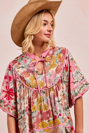FLORAL BALLOON SLEEVE TOP