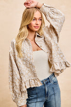 Load image into Gallery viewer, Textured Floral Pattern Ruffled Hem Shirt Top