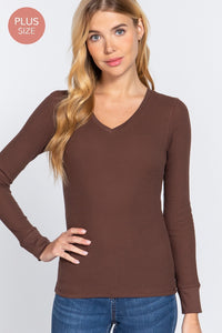 LONG SLEEVE V-NECK THERMAL KNIT TOP