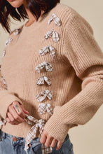 Load image into Gallery viewer, Checkered Plaid Tape Lace Up Sweater Top