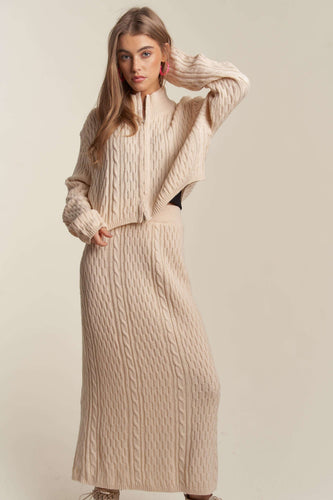 ZIP UP SWEATER TOP AND SKIRT SETS