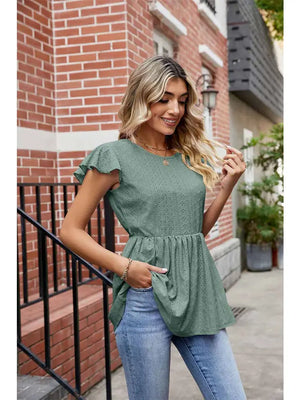 Elastic Waist Punching Lace Top