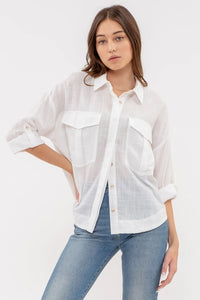 COLLARED BUTTON UP LONG SLEEVE TOP