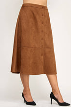 Load image into Gallery viewer, Plus Size Button-Front Faux Suede A-Line Midi Skirt