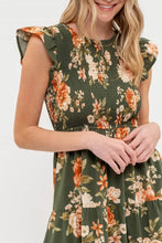 Load image into Gallery viewer, SMOCKED TIERED FLORAL MIDI DRESS