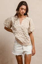 Load image into Gallery viewer, Floral Pattern Texture Sleeves Ruffled V-neck Top