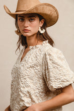 Load image into Gallery viewer, Floral Pattern Texture Sleeves Ruffled V-neck Top