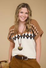 Load image into Gallery viewer, FAIR ISLE V NECK SHORT SLEEVE KNIT SWEATER