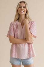 Load image into Gallery viewer, Notch Neck Stripe Floral Flutter Short Sleeve Top