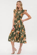 Load image into Gallery viewer, SMOCKED TIERED FLORAL MIDI DRESS