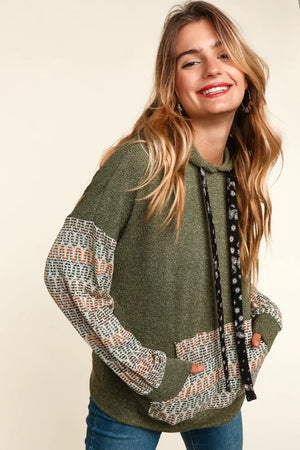 CORDED SWEATER KANGAROO POCKET HOODIE