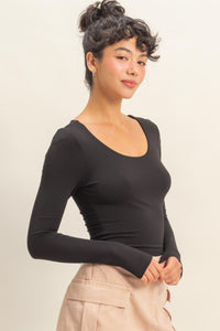 Scoop Neck Long Sleeve Crop Top