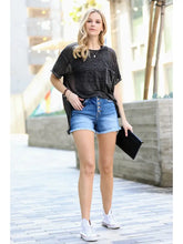 Load image into Gallery viewer, Melange Burnout Hi Low Short Sleeve Round Neck Top