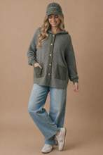 Load image into Gallery viewer, Plus Round Neck Striped Button Down Hoodie Top