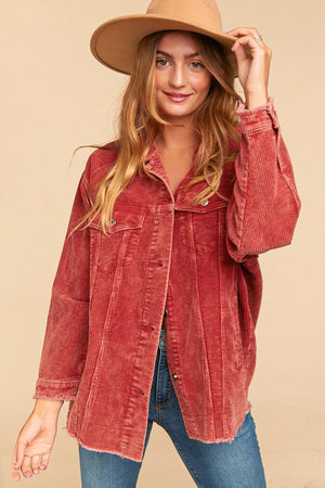PLUS CORDUROY WASHED DISTRESSED BUTTON JACKET