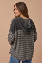 Load image into Gallery viewer, Plus Round Neck Striped Button Down Hoodie Top