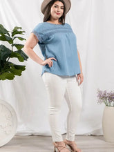 Load image into Gallery viewer, Chambray Lace Trim Short Sleeve Top