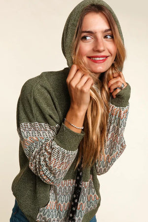 CORDED SWEATER KANGAROO POCKET HOODIE