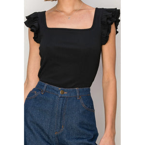 SQUARE Neck Jersey Ruffled Top