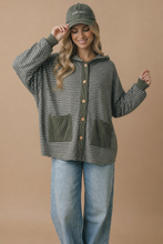 Load image into Gallery viewer, Plus Round Neck Striped Button Down Hoodie Top