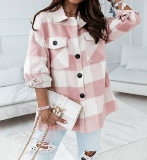 Single-Breasted Plaid Tweed Coat