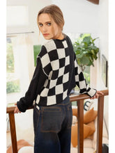 Load image into Gallery viewer, Colorblock Checkered Long Sleeve Knit Sweater