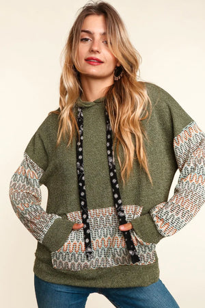 CORDED SWEATER KANGAROO POCKET HOODIE