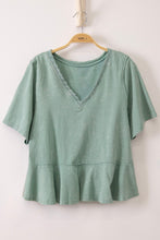 Load image into Gallery viewer, Lace Trim Detail Mineral Washed V-neck Knit Top