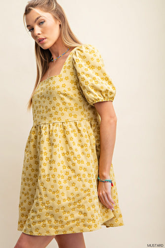 BABYDOLL JACQUARD FABRIC SQUARE NECKLINE DRESS