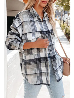 Women Plaid Pattern Button Down Shirt