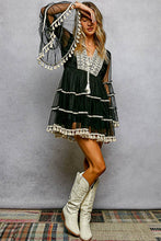 Load image into Gallery viewer, Split Embroidery Tassel Detail V-Neck Flared Short Dress