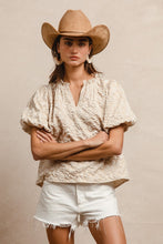 Load image into Gallery viewer, Floral Pattern Texture Sleeves Ruffled V-neck Top