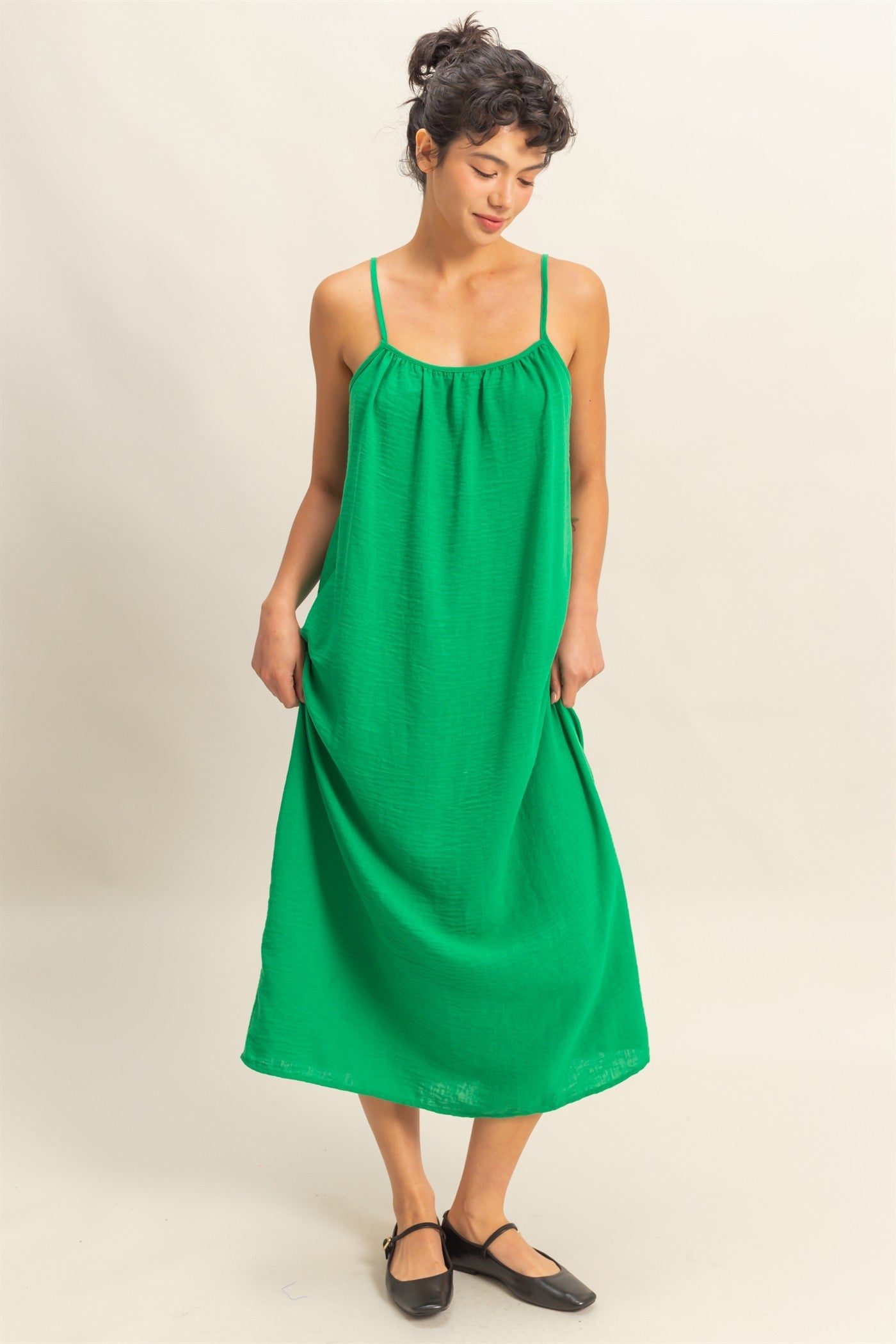 midi spaghetti dress for women Solid Color Spaghetti Strap Midi Dress