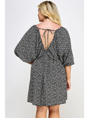 Plus Ditsy Print V-Neck Dress