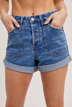 Load image into Gallery viewer, WESTERN POCKET ROLLED HEM DENIM SHORTS